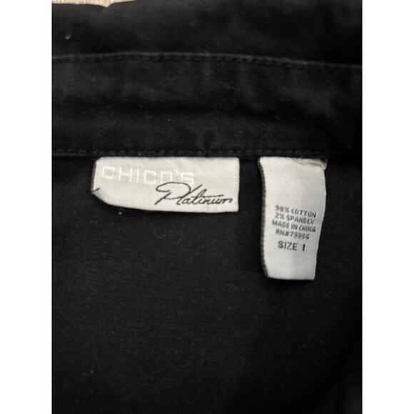 Chicos Platinum Black Denim Jacket Womens Size 1 M Button Front Stretch Cotton - Picture 2 of 5